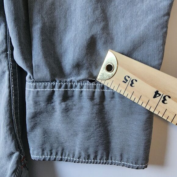 32 Bar Blues Shirt Mens L Gray Button Up Elbow Patches Casual Grunge Long Sleeve - Picture 14 of 14